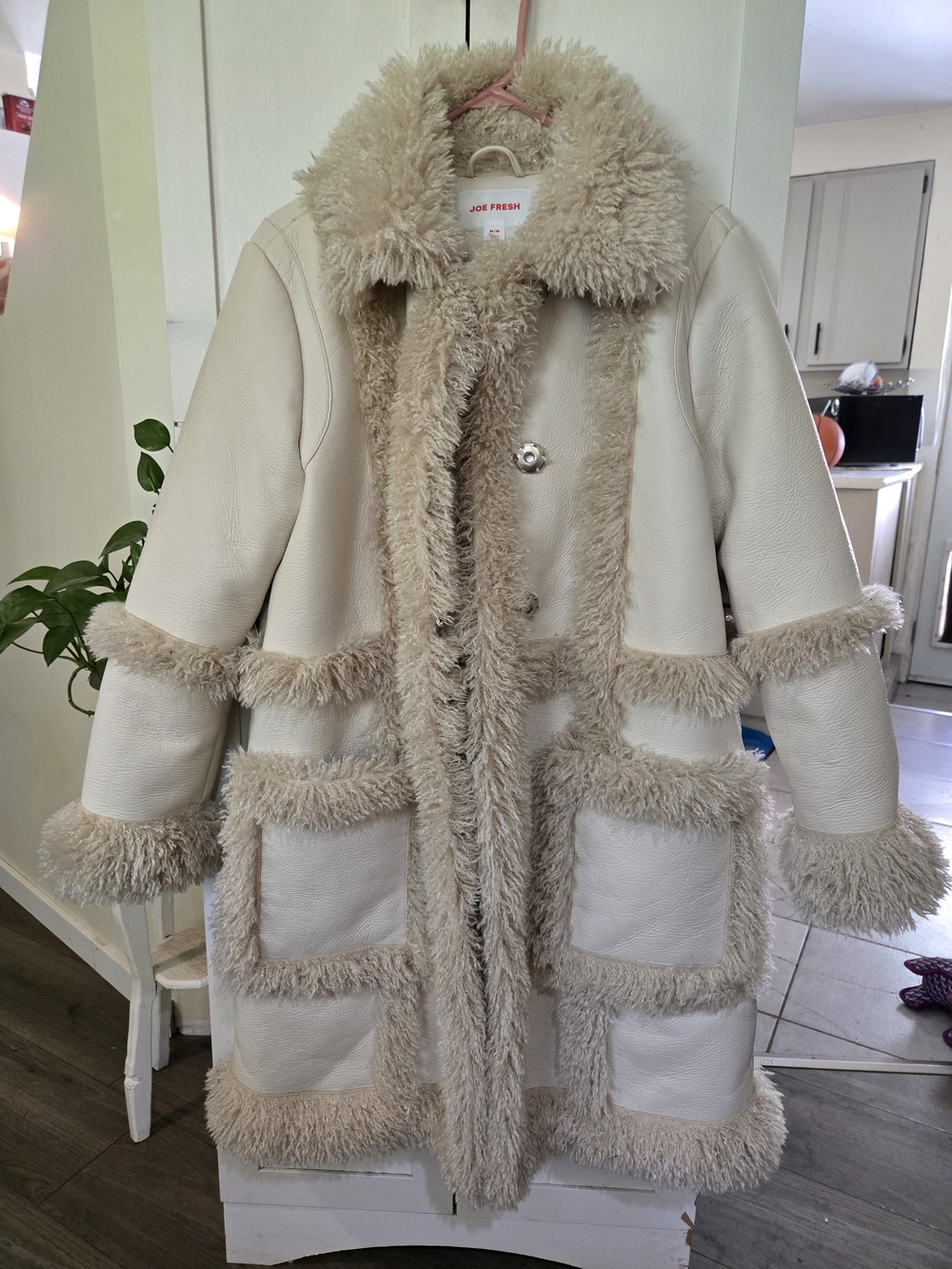 Joe Fresh Cream Faux Shearling Trim Trench Coat